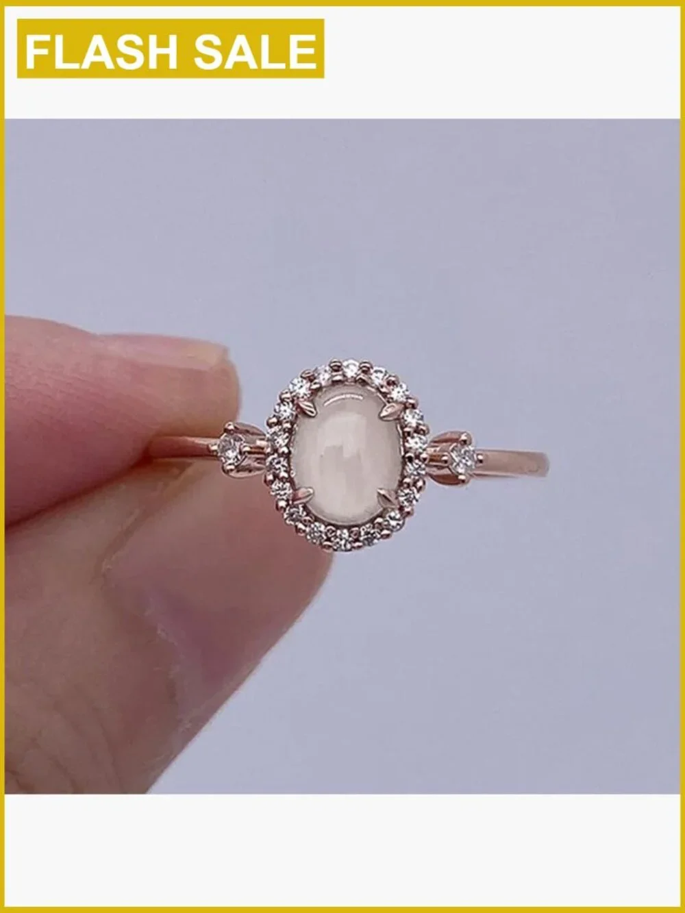 Raw Rainbow Moonstone Ring 14K Rose Gold Plated 925 Sterling Silver Size 9